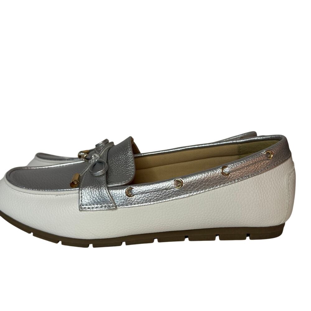 Silver and White Loafers